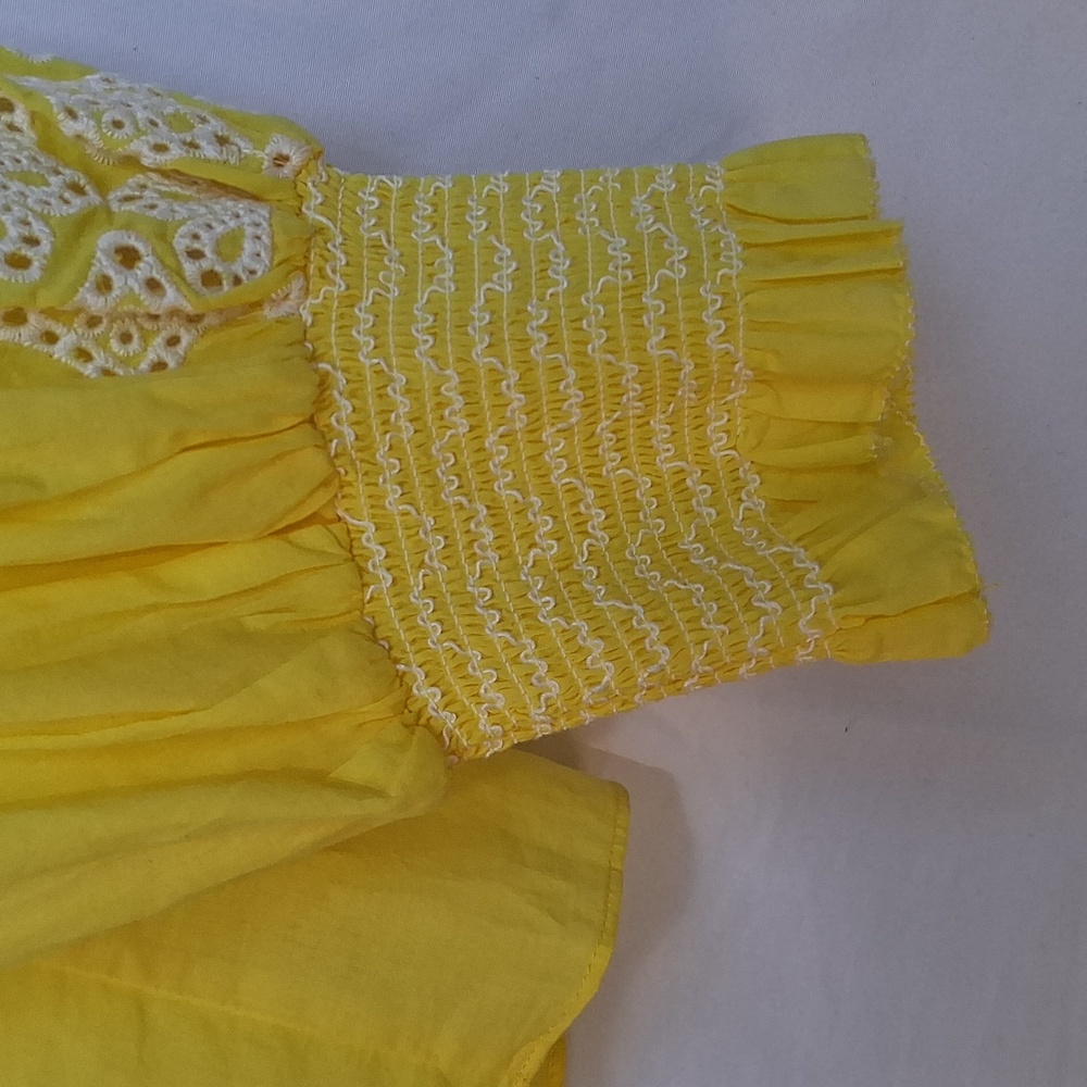 GIBSON & LATIMER Embroidered Floral Ruffled Button Front Neck Blouse Yellow XL - Picture 6 of 13